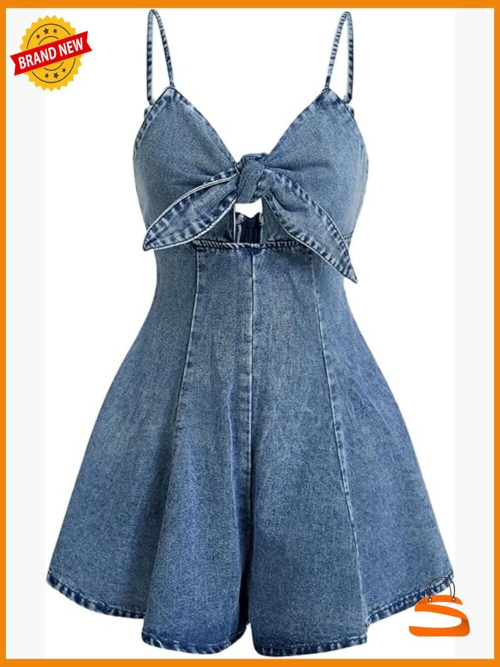 Vintage Bowknot Spaghetti Strap Denim Romper Sleeveless Wide Leg Jean Short